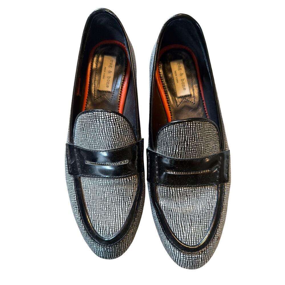 Rag & Bone Marbled Penny Loafer. Black/White. Pre-owned. Size 6.5
